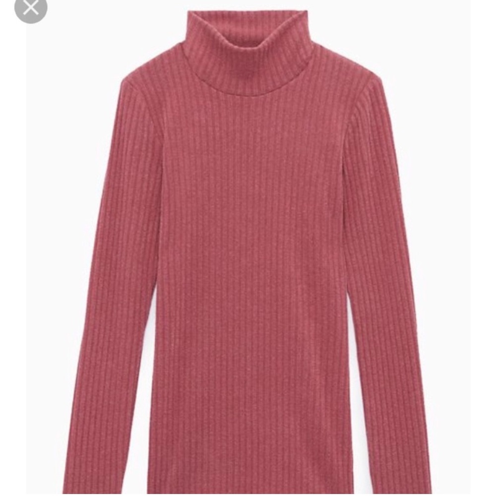 Wilfred Free Buswell Ribbed Knit Mock Neck Long Sleeve Sweater Top Rose Pink